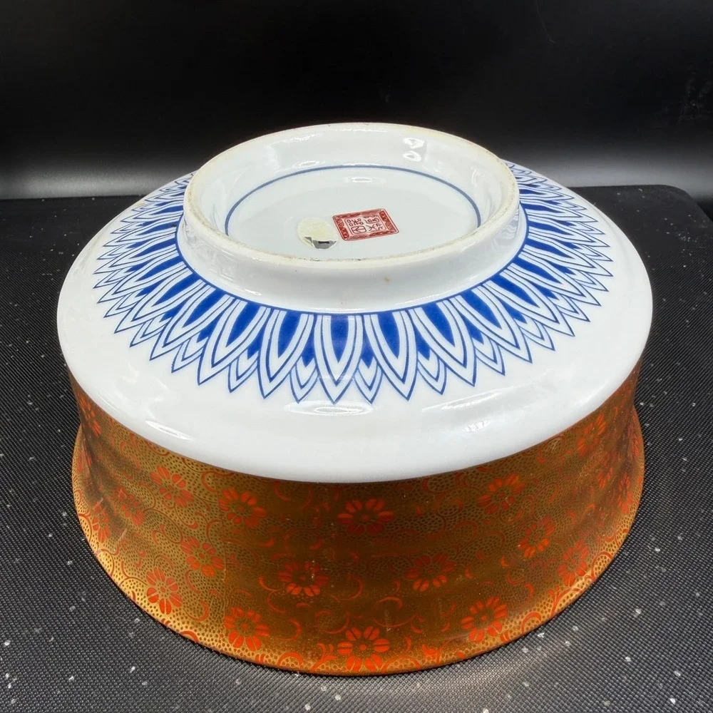 Japanese Imari‎ Porcelain Bowl Dish Gold Orange Floral Gilded Centerpiece Marked